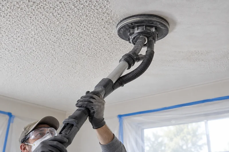 Service overview image: Close-up of a powered ceiling sander with dust extraction against a textured surface