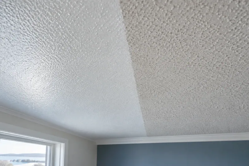 Example interior: Paint coating and texture visible on a popcorn ceiling